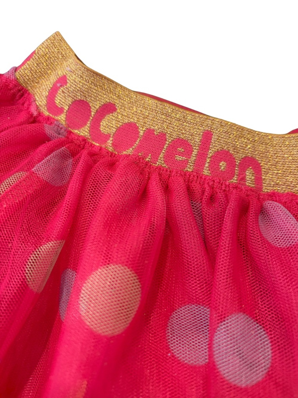 CoComelon Pink Polka Dot Tulle Tutu Skirt with Gold Waistband Size 5T